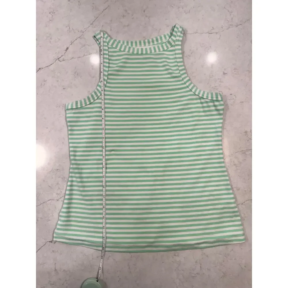 Maeve Cotton Tank Top Green & White Striped Women's XL French Coastal Spring - Picture 4 of 12